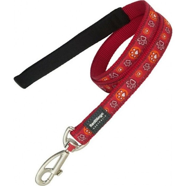 Designkoppel för hundar - Röd Dingo - Röda fotspår - Nylon - Flera positioner - 1,1 - 1,8 m Röd