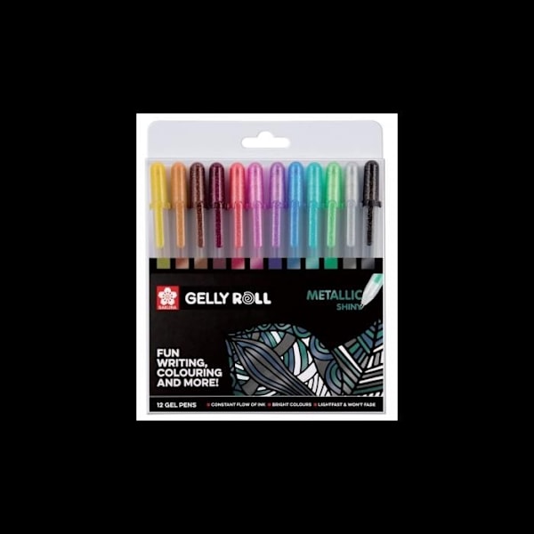 Set med 12 gelpennor - Sakura - Gelly Roll Metallic Shiny - Assorterande färger - Gelbläck - Ej påfyllningsbar Blandad