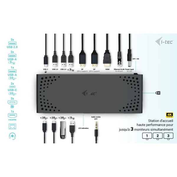 USB-C dockingstation - I-TEC - Triple Display DS - 3 4K skærme - 100W - Sort