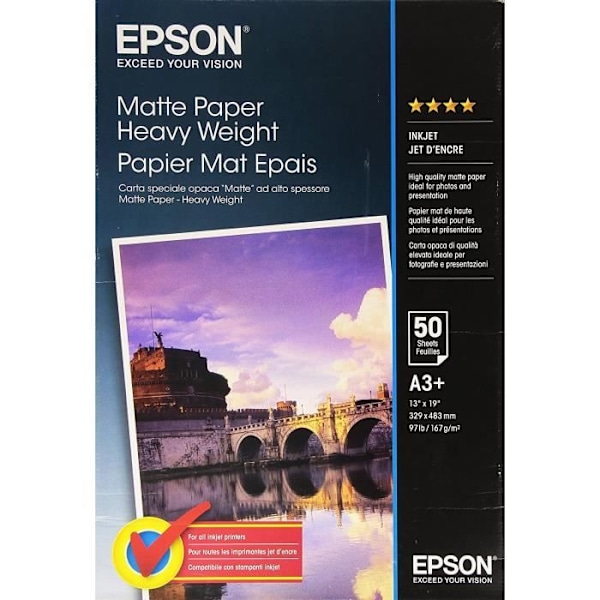 Kraftig papir - EPSON - A3+ - Matt - Tykt 167 g/m2 - 50 ark