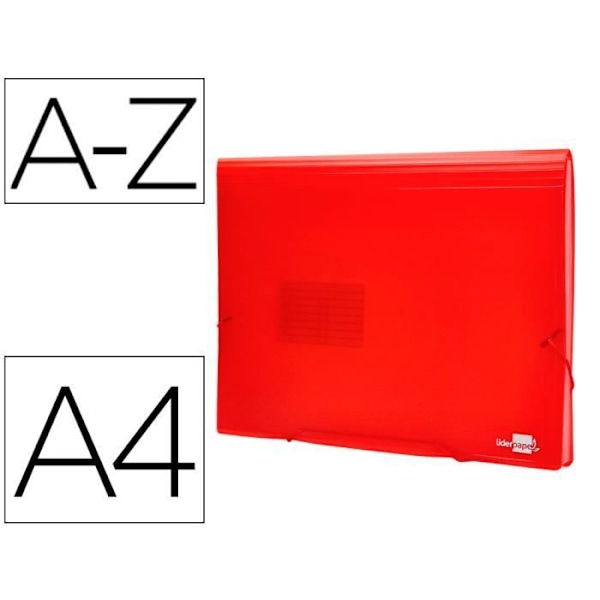 Liderpapel polypropeenilajittelija a4 210x297mm 700 mikronia 13 lokeroa läpikuultava elastinen suljin punainen väri