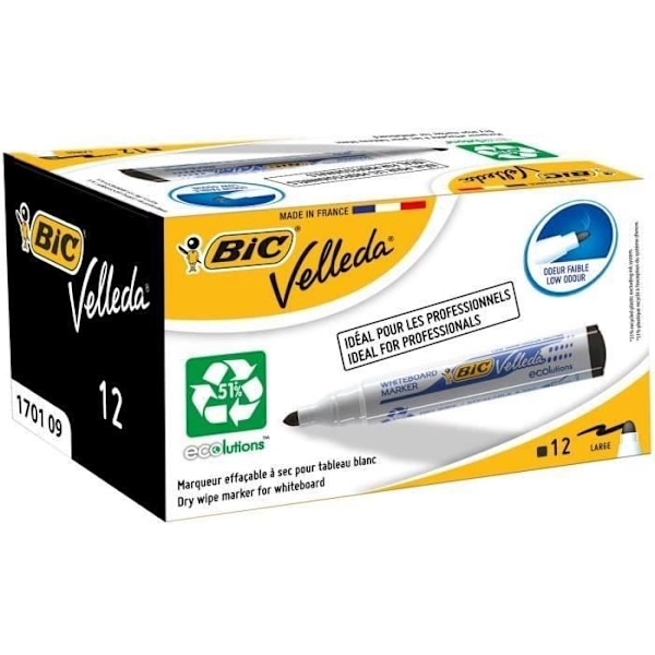 BIC® - Velleda® slettebar markørboks BIC® Velleda® 1701 ECOlutions® x 12 - Sort blæk Svart