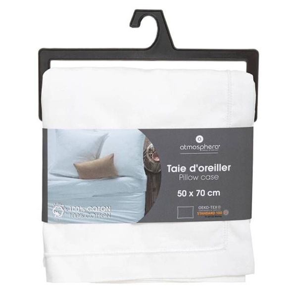 Kuddfodral - Vitt - 50x70cm - 100% Bomull - Tvättbart i 60° - Certifierat OEKO-TEX Vit