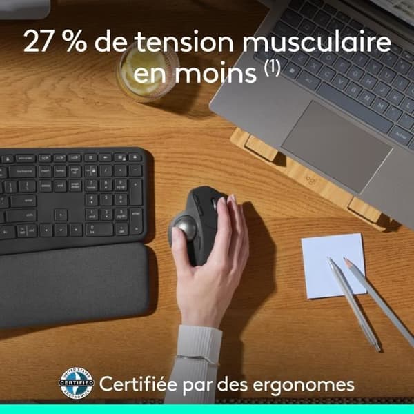 Ergonomisk mus - trådløs - Logitech - MX ERGO S - Grafit