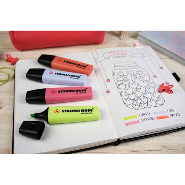 Surligner - STABILO - BOSS ORIGINAL - Pastel - Etui med 4 - Farve Sort