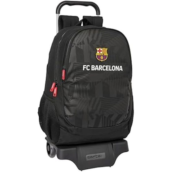 Skolryggsäck - SAFTA - F.C Barcelona Black - Vagn ingår - Bekväm - Hållbar Svart