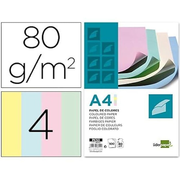 Papper Multifunktioner - LIDERPAPEL - 928242 - A4 80g/m2 - Förpackning med 100 - Grön färg Rosa, Grön