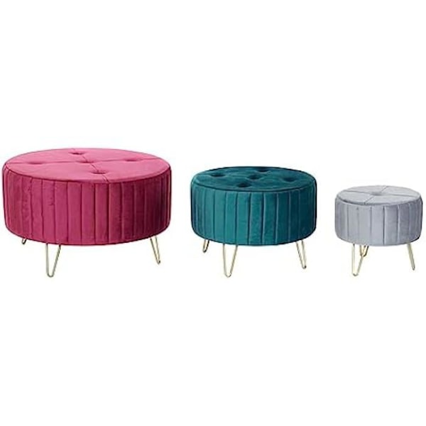 Fotpall - DKD Heminredning - Flerfärgad - Metall och sammet - 80x80x45 cm - Modern design Flerfärgad
