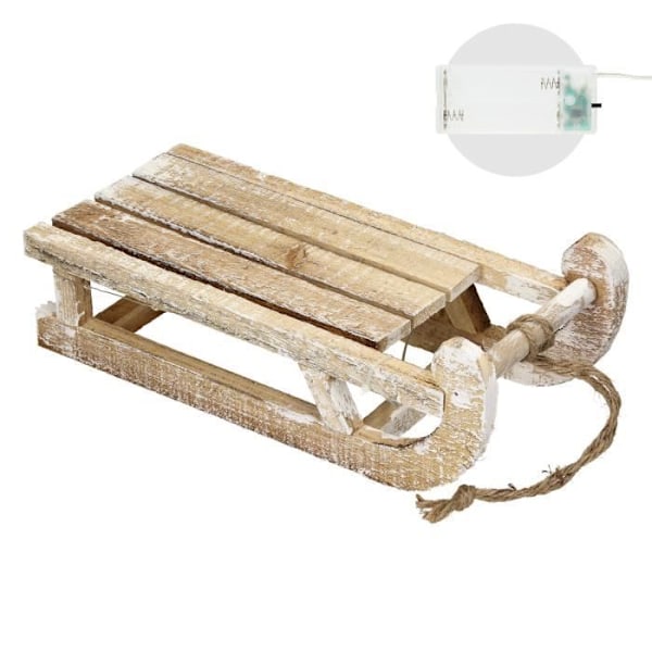 ECD Saksa puinen koristereki 25 LEDillä, lämmin valkoinen, 31,5x14,5x10,5 cm, ruskea-luonnollinen Natur