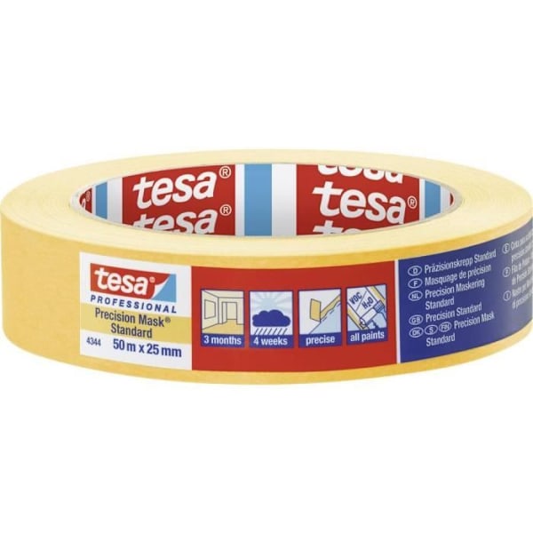 Maskeringstape - tesa - PRÆCISION STANDARD - Gul - 50 m x 25 mm - 1 stk(s) Gul