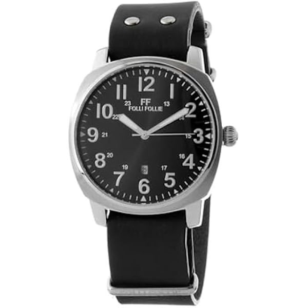 Herreur - FOLLI FOLLIE - WF14T001SDNN - Sort læder - Rustfrit stål - Kvarts - 42 mm Svart grå