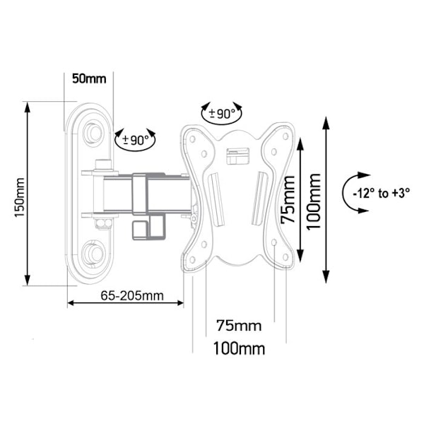 Support Maclean til TV eller monitor, max. VESA 100x100, 13-32", 30kg, sort, MC-416