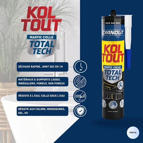 Kiinnitys- ja tiivistysliima - CYANOLIT - Total tech - Musta - 290 ml karttu - Monikäyttöinen - Korkea kestävyys ja joustava