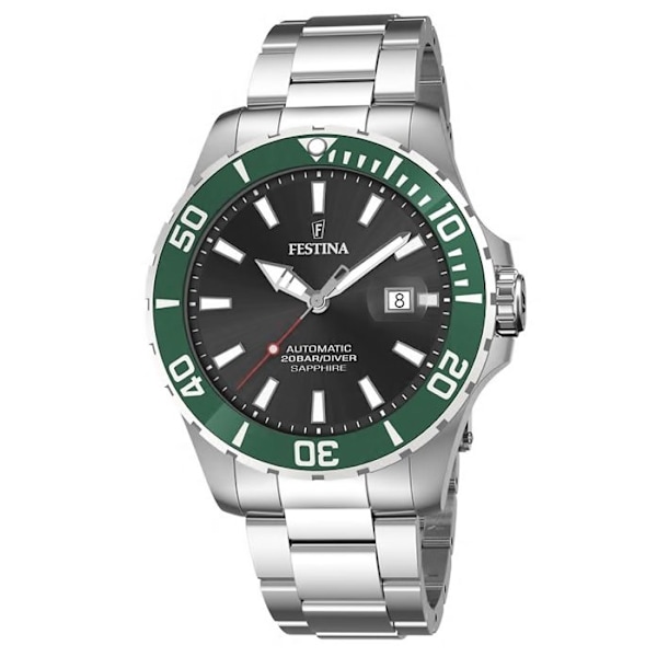 Dykkerur - Festina - F20531/2 - Automatisk - 20 Bar - Sort Svart, Grön, Silver