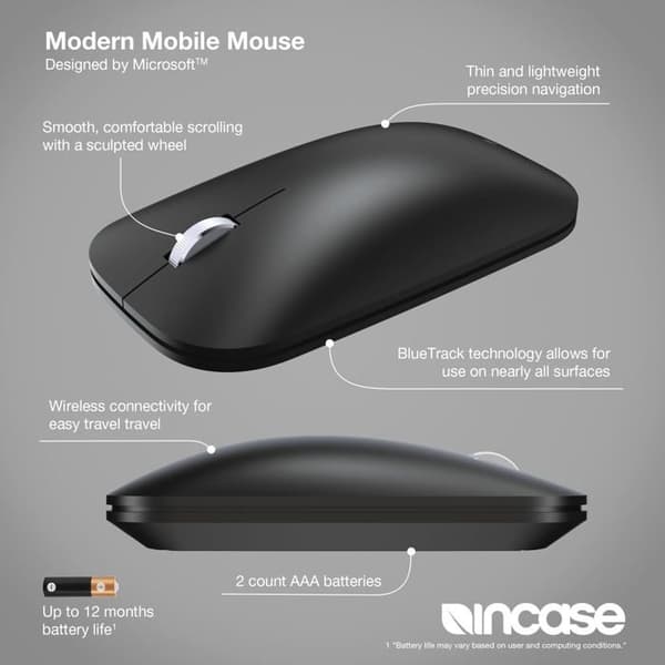Moderni langaton hiiri - Incase - KTF-00083 - Bluetooth - Ambidextra - Musta