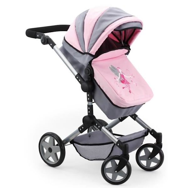 Barnvagn till BAYER Grand docka - Neo Pro - Justerbar - Grå/Rosa - 51-89 cm Grå/rosa