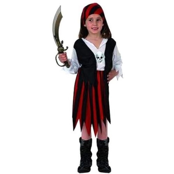 Rødt og sort piratpigekostume - Mærke - Model - Størrelse 130 til 145 cm - Til børn fra 7 år og derover Rød og sort
