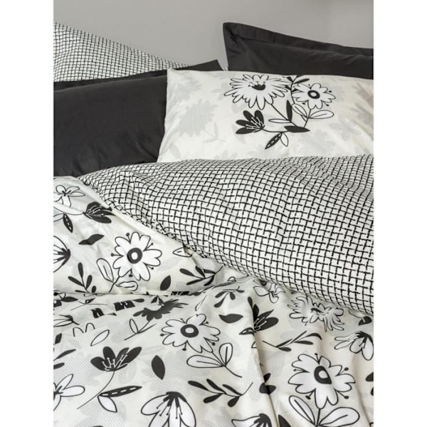 Sengetøjssæt - 1 dynebetræk 220 x 240 cm + 2 pudebetræk 60 x 60 cm - 100% forstærket bomuld - Sort Svart
