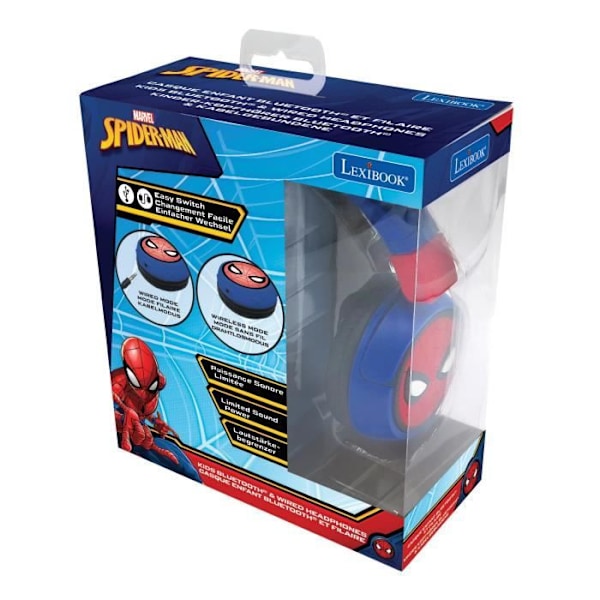 'SPIDER-MAN - 2-in-1 Bluetooth® - Mukautuva ja taittuva langallinen kuulokemikrofoni lapsille äänenrajoituksella - LEXIBOOK' röd och blå