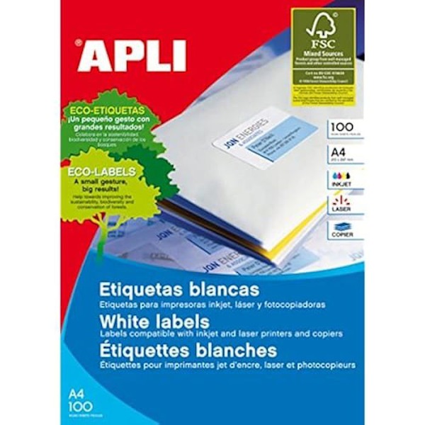 Selvklæbende etiketter - APLI - 1274 - 105 x 37 mm - Hvid