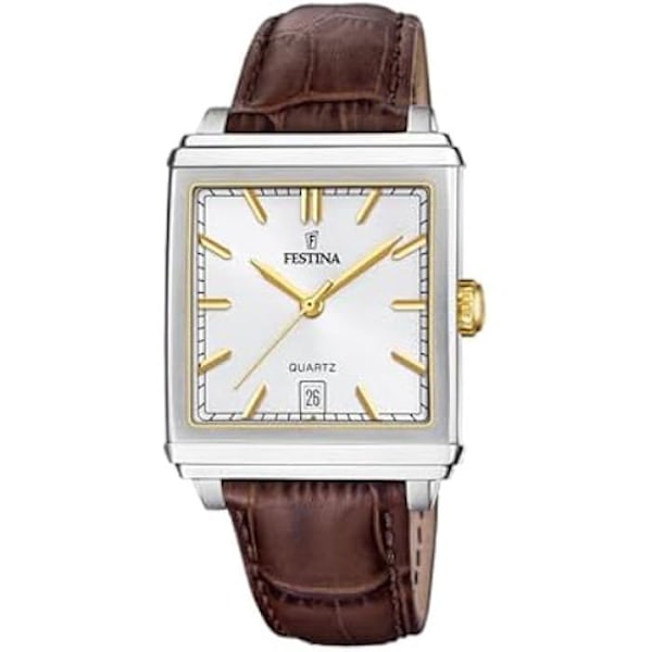Ur - FESTINA - F20681/4 - Rustfrit Stål Grå - Brun Læderrem - Vandtæthed 5 ATM Grå, brun