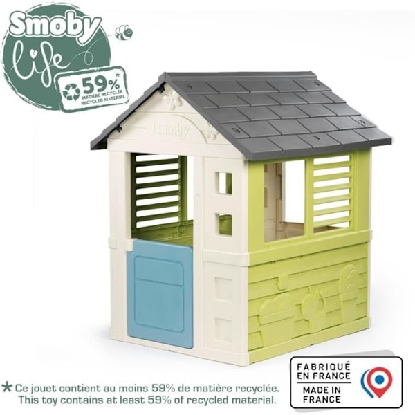 Smoby Life - Snyggt Hus - Modern Design - Grind, Fönster med Persienner - Återvunnet Material - Från 2 år Vitt, grönt och blått