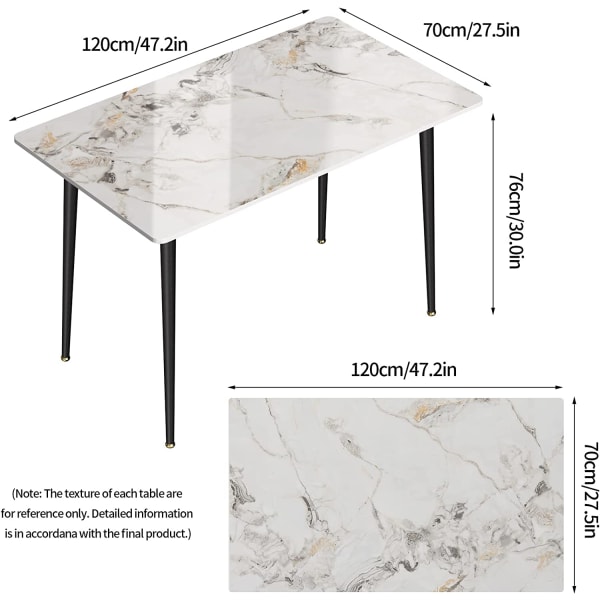 Wisfor Kitchen Matbord, Marmor Bordsskiva, Rektangulärt 120cm, Marmor Effekt Matbord 4 sits, med avsmalnande metallben Vardagsrumsmöbler