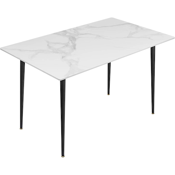 Wisfor köksmatbord, bordsskiva i marmor, rektangulär 120 cm skiva med modern vit marmoreffekt, matbord 4-sits med avsmalnande metallben white