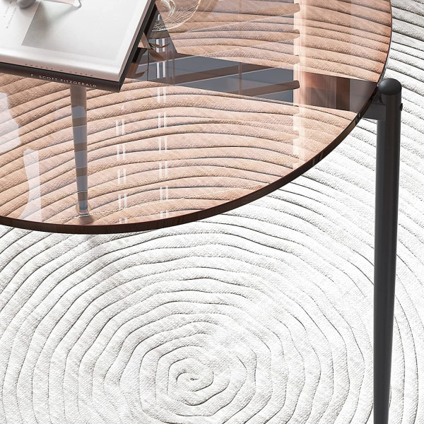 Wisfor sidobord, moderna minimalistiska gavelbord, cirkelformad diameter 50 cm, nattduksbord Högglans brunt tonat härdat glas.
