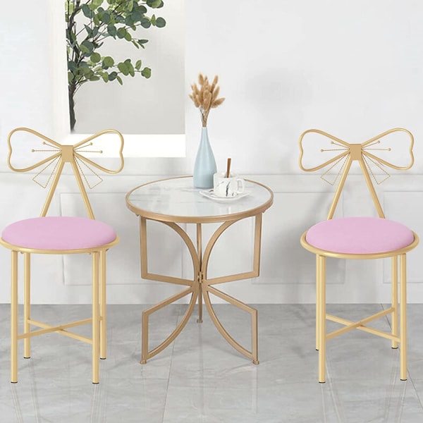 Wisfor 2-pack dressing pall, rosa sminkpall, moderna minimalistiska matstolar, mjuk sammetssäte dressing stol, med vacker fjäril hög rygg