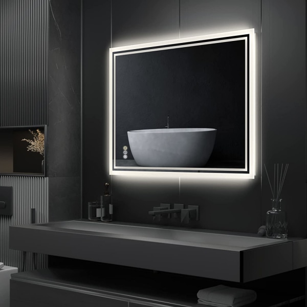 Wisfor LED badrumsspegel, 600 x 800 mm, dimbar väggmonterad sminkspegel, med demister Pad Touch Sensor Bakgrundsbelyst rektangel sminkspegel