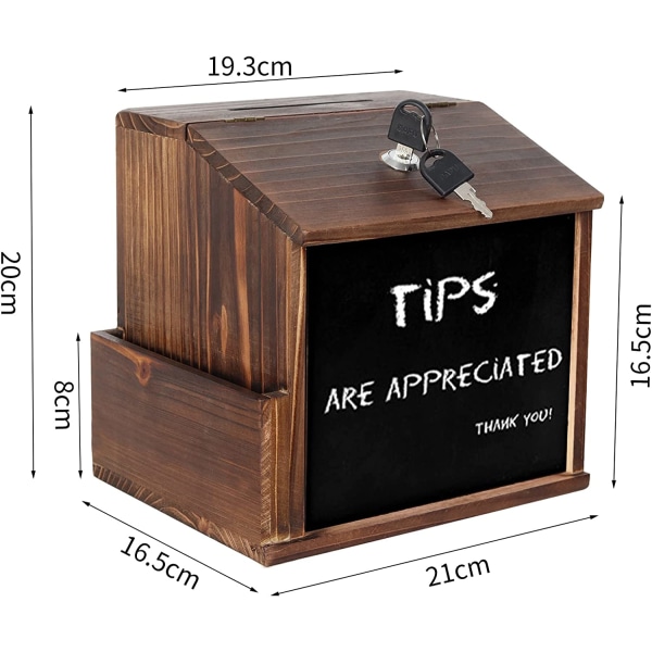 Wisfor Wooden Suggestion Box, Låsbar, Väggmonterad Valurna, med Pocket Drop Box Multi-purpose Donation Box, med Blackboard 21x16,5x20cm