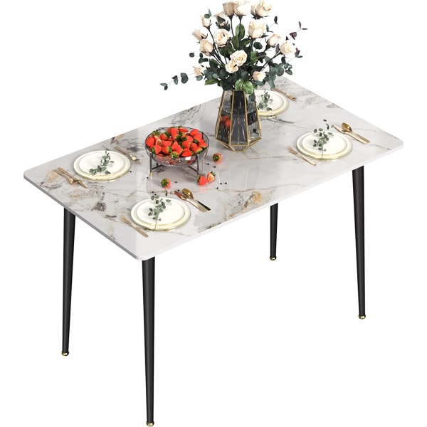 Wisfor Kitchen Matbord, Marmor Bordsskiva, Rektangulärt 120cm, Marmor Effekt Matbord 4 sits, med avsmalnande metallben Vardagsrumsmöbler