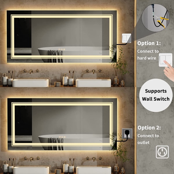 Wisfor stor LED badrumsspegel, 1510x780 mm, dimbar belyst väggmonterad belyst  sminkspegel, med anti-dimma Smart Touch Switch sminkspegel d6b4 | Fyndiq