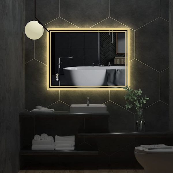 Wisfor LED badrumsspegel, 600 x 800 mm, dimbar väggmonterad sminkspegel, med demister Pad Touch Sensor Bakgrundsbelyst rektangel sminkspegel