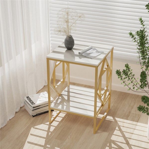 Wisfor Små soffbord, Sängbord, Sidobord, runda soffbord, soffbord i marmor, vardagsrumsbord, 40×40×58cm gold