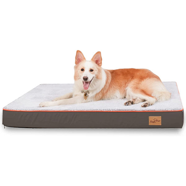 Wisfor Memory Foam hundsäng, stor grå ortopedisk hundsäng med orange kant  Tvättbar och vattentät L (95x70 cm) L 99d5 | L | Fyndiq