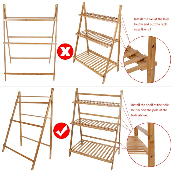 Wisfor 3-vånings växtställ i bambu, blomställ utomhus inomhus, hopfällbart växtställ, steghylla hörnplanteringsbord, 100 cm