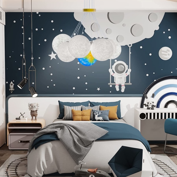 Wisfor taklampa, bubbla ljuskrona, kulformad taklampa, modern dekorativ månbelysning, med 3 föränderliga färger, 1 st jord, 3D-utskrift