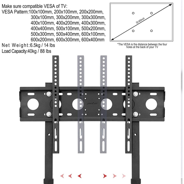 Wisfor TV-stativ, höjdjusterbar Universal, för 32 - 65 tum, VESA 600 x 400 mm, maximal belastning 40 kg