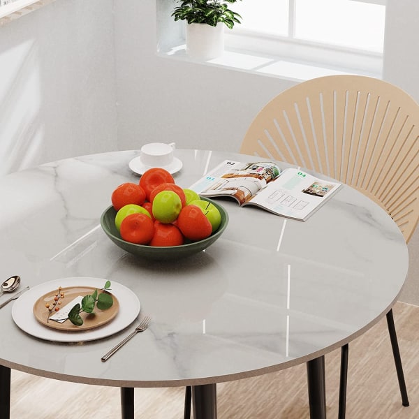 Wisfor matbord, bordsskiva i marmor, rund 80 cm, matbord i vit marmor, 2-sits