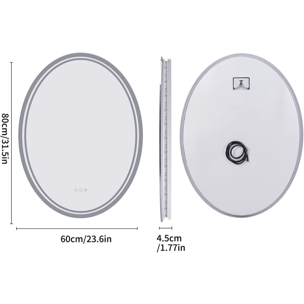 Wisfor LED badrumssminkaspegel, 500 x 700 mm, oval dimbar väggbelyst spegel, sminkrakspegel