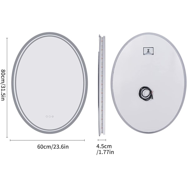 Wisfor LED badrumssminkaspegel, 500 x 700 mm, oval dimbar väggbelyst spegel, sminkrakspegel