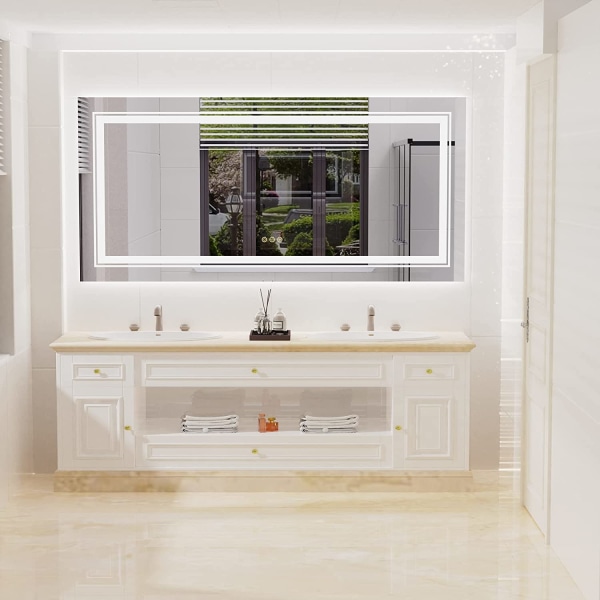 Wisfor stor LED badrumsspegel, 1510x780 mm, dimbar belyst väggmonterad belyst sminkspegel, med anti-dimma Smart Touch Switch sminkspegel