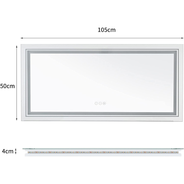 Wisfor LED-badrumsspegel, belyst väggmonterad sminkspegel, med tryckskyddsknapp, dubbelbelysning, bakgrundsbelyst spegel, 1050x500 mm