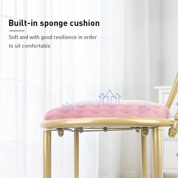 Wisfor 2-pack dressing pall, rosa sminkpall, moderna minimalistiska matstolar, mjuk sammetssäte dressing stol, med vacker fjäril hög rygg