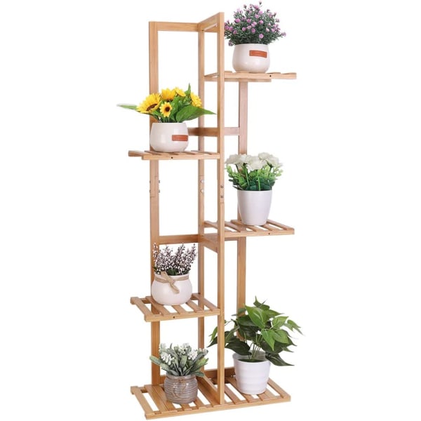 Wisfor Bamboo Stege Plant Stand Hylla, Inomhus Outdoor Flower Display Stand, 6 Plant Pot Stand Förvaringsställ Hyllenhet white