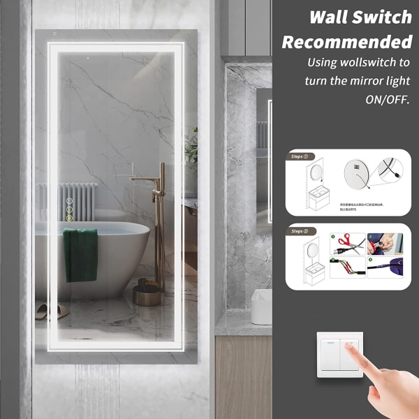 Wisfor LED-badrumsspegel, belyst väggmonterad sminkspegel, med tryckskyddsknapp, dubbelbelysning, bakgrundsbelyst spegel, 1050x500 mm