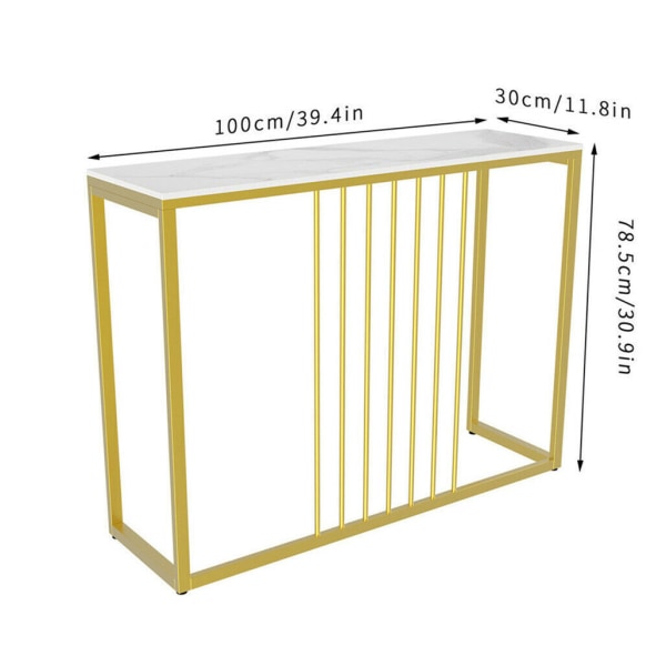 Wisfor Smalt Avlastningsbord, Konsolbord, Sidobord, Soffbord, Marmorbord, Hallmöbler, Vit, 100×30×79 cm gold