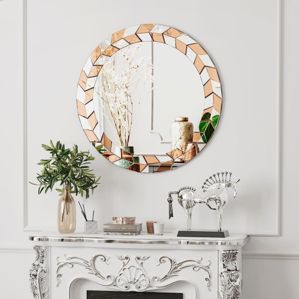 Wisfor Hallway Art Väggspegel Dekorativa, runda gyllene och silverhängda speglar, 60 cm Modern Elegant Artistic Look, Väggmonterade speglar i entrén